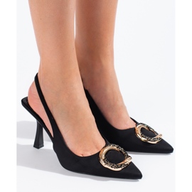 Escarpins à talon ouvert en daim noir Shelovet 2