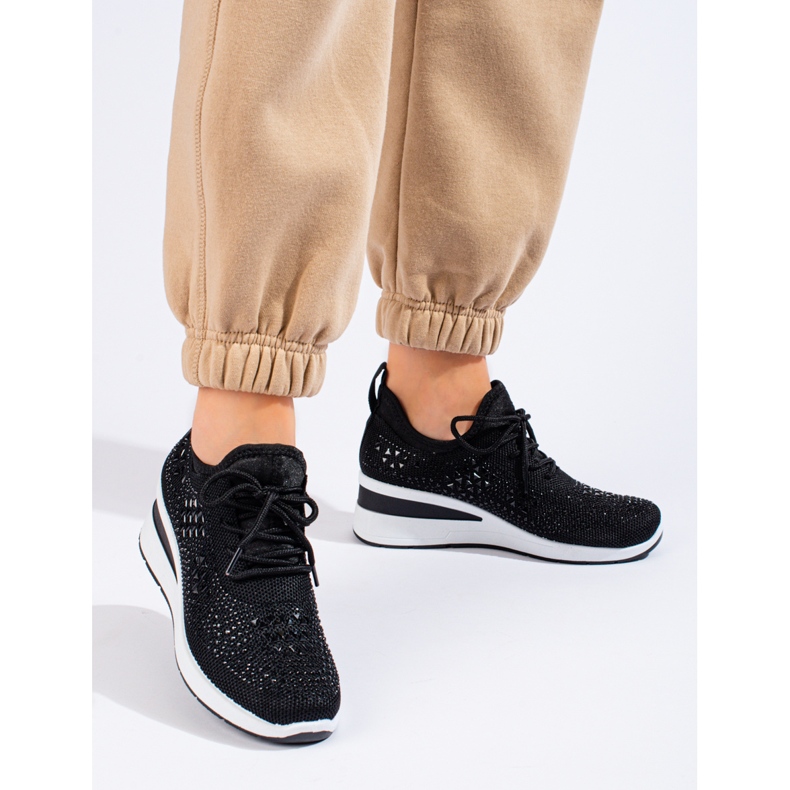 Baskets compensées en textile noir Shelovet 2