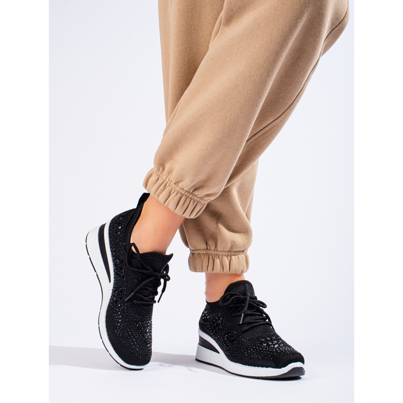 Baskets compensées en textile noir Shelovet 1