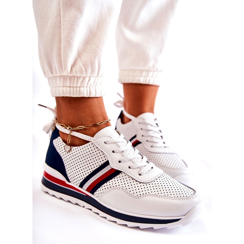 Evento Chaussures de sport femme en cuir blanc et bleu marine Jane 4