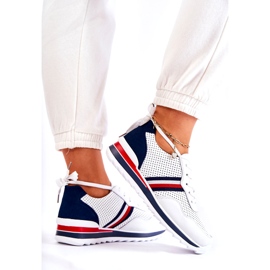 Evento Chaussures de sport femme en cuir blanc et bleu marine Jane 3
