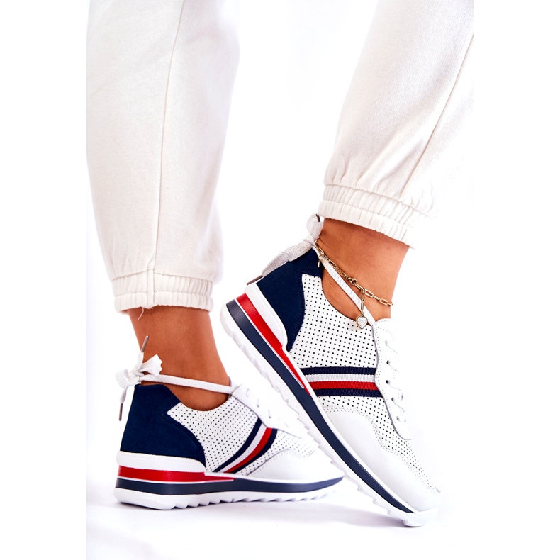 Evento Chaussures de sport femme en cuir blanc et bleu marine Jane 3