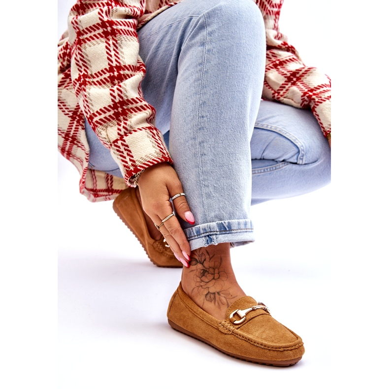 Mocassins classiques en daim avec décoration camel brun 2