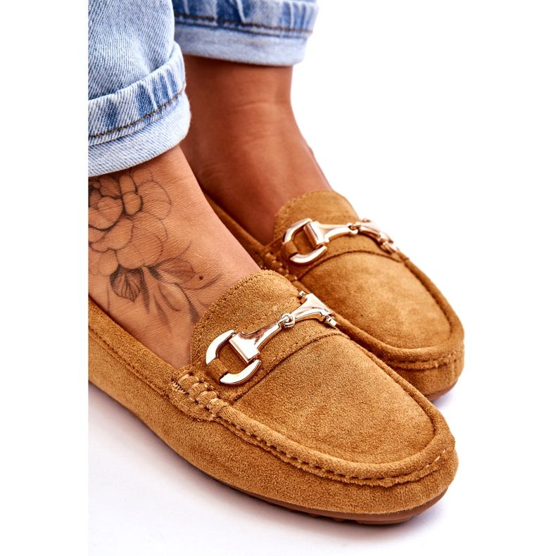 Mocassins classiques en daim avec décoration camel brun 3
