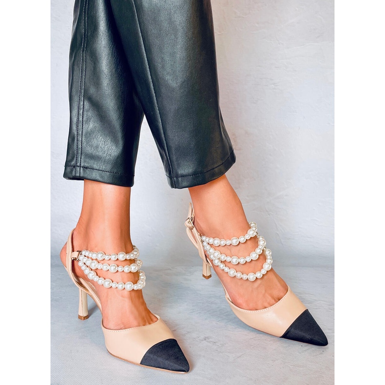 Escarpins à talon ouvert avec perles Harmony Beige 1
