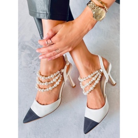 Escarpins à talon ouvert avec perles Harmony White blanche 4