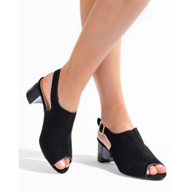 Sandales à talon en daim ajouré noir pour femmes Shelovet 1