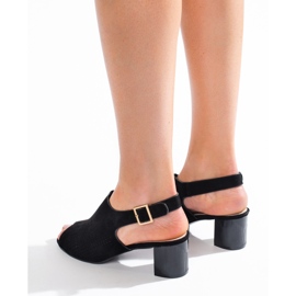 Sandales à talon en daim ajouré noir pour femmes Shelovet le noir 3