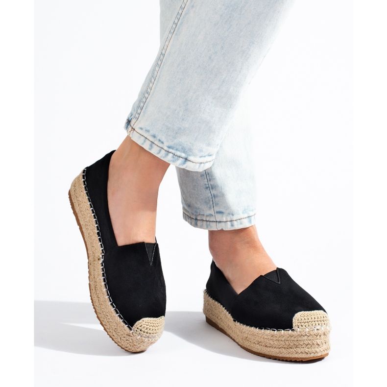 Espadrilles à plateforme en daim pour femmes Shelovet noir 2