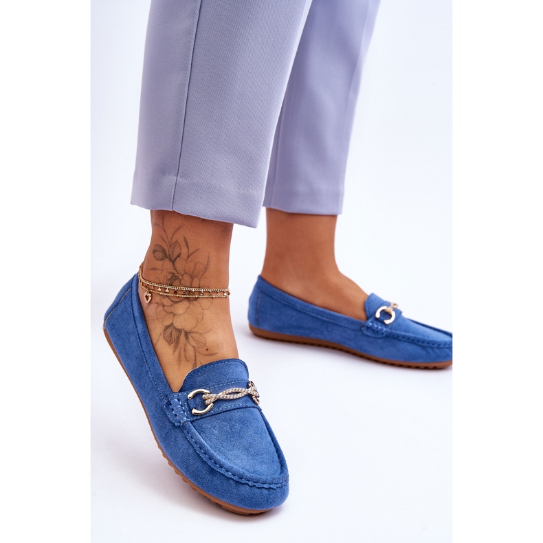 Mocassins Classiques En Daim Avec Embellissement Bleu Amera 2