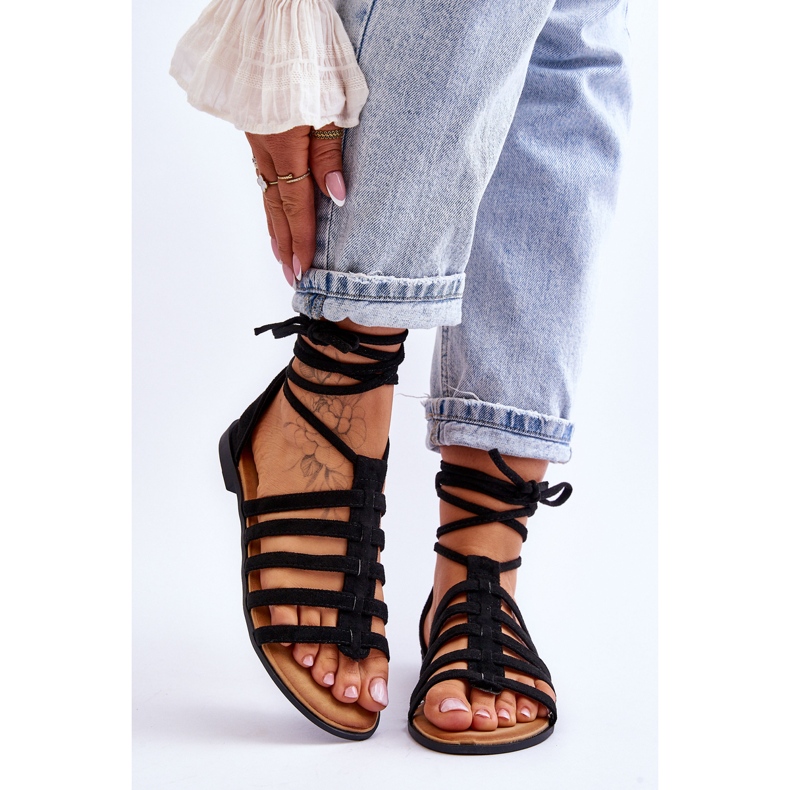 FC3 Sandales Romaines en Daim pour Femme Noir Semper 1