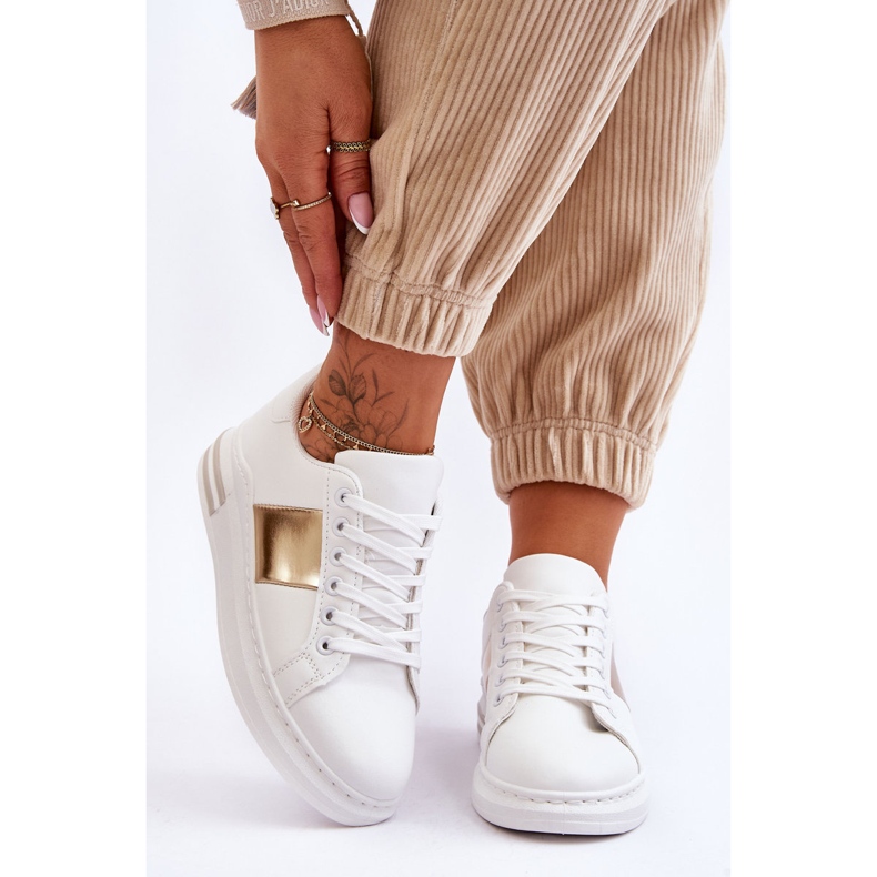 Chaussures de sport classiques Follow Me blanches et dorées 1