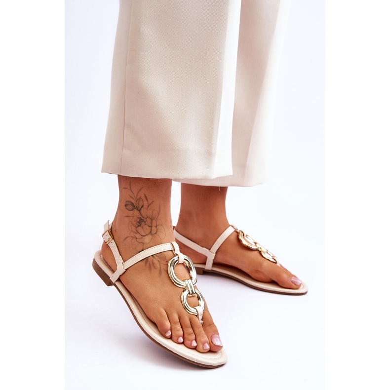 Tongs en cuir à talons plats beiges Keep Going 2