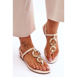 Tongs en cuir à talons plats beiges Keep Going 3