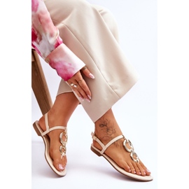 Tongs en cuir à talons plats beiges Keep Going 4