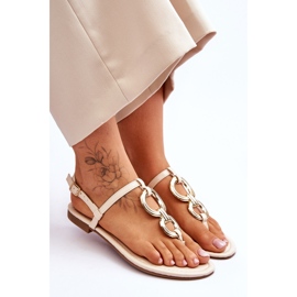 Tongs en cuir à talons plats beiges Keep Going 5