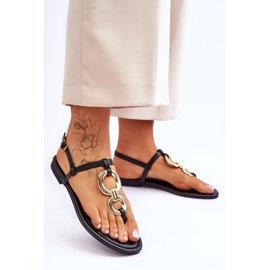 Tongs noires à talon plat Keep Going Sandales en cuir 2