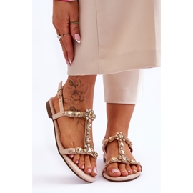 FI1 Sandales Femme Daim Avec Pierres Beige Calabrio 1
