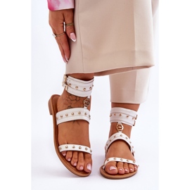 FI1 Sandales pour femmes uniques avec clous Selina blancs blanche 1