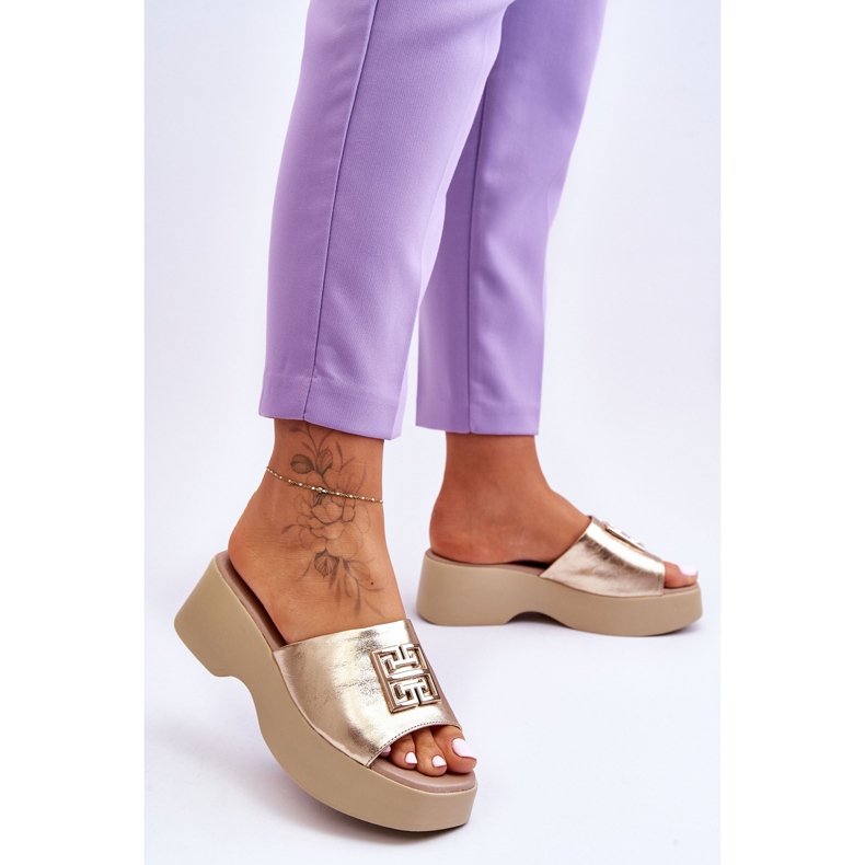 Lemar Pantoufles à plateforme en cuir pour femmes avec décoration Renna dorée 2