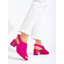 Sandales à talons en daim fuchsia ajouré pour femmes Shelovet rose 2