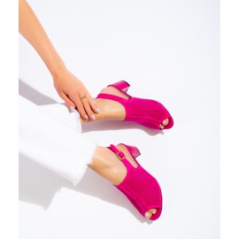 Sandales à talons en daim fuchsia ajouré pour femmes Shelovet rose 3