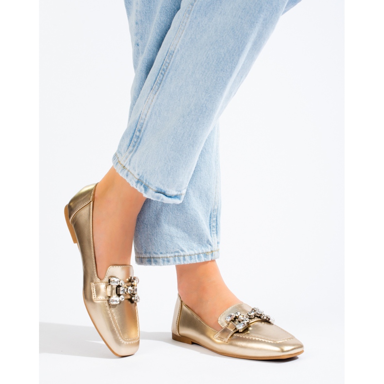 Mocassins dorés pour femme avec ornement Shelovet 2
