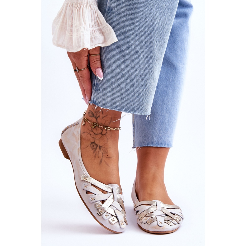 Ballerines en Cuir pour Femme Maciejka 01358-22 Beige-Or 1