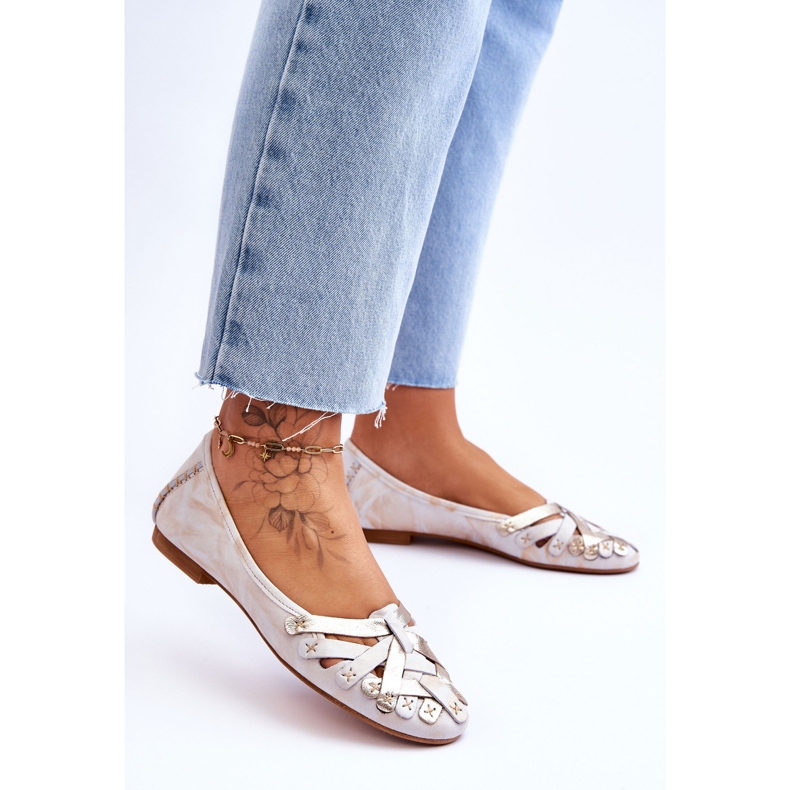 Ballerines en Cuir pour Femme Maciejka 01358-22 Beige-Or 2