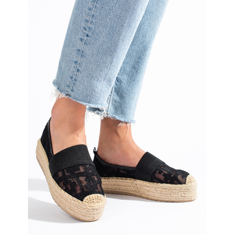 Espadrilles en dentelle sur la plateforme Shelovet noir 1
