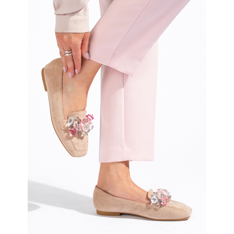 Mocassins Shelovet en daim beige avec pierres 1