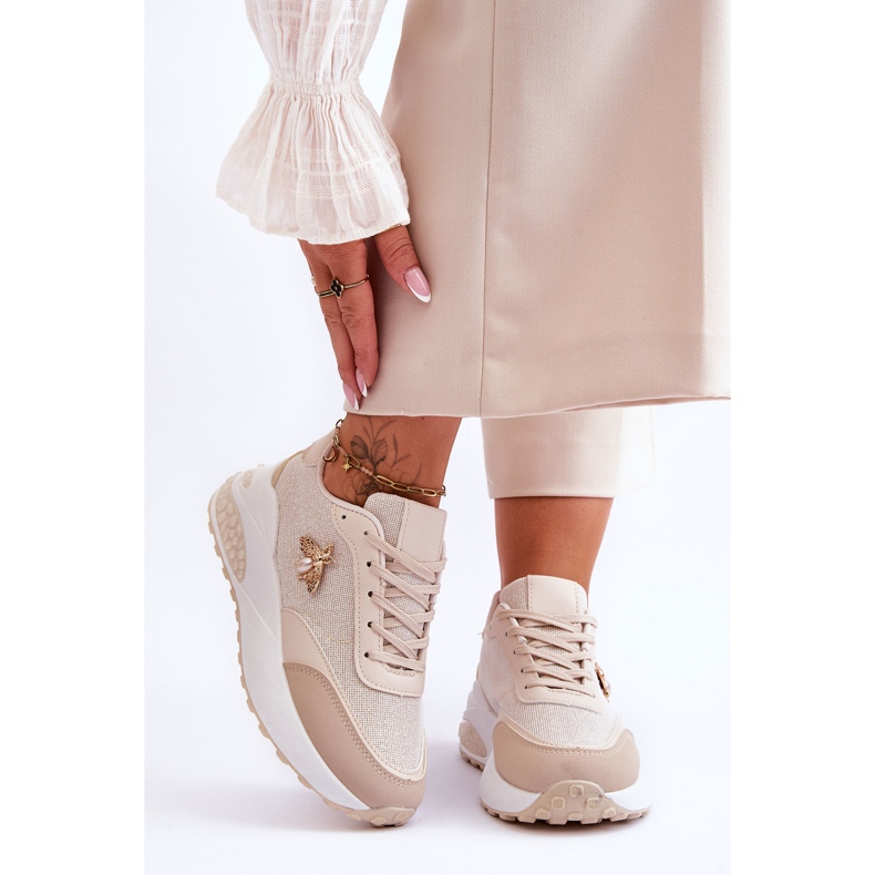 PS1 Chaussures de sport brillantes avec décoration Seneca beige 1