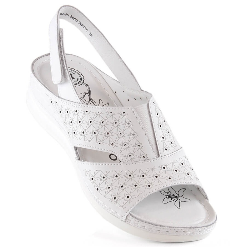Sandales confortables en cuir pour femme avec bande velcro, blanc eVento 5850 1