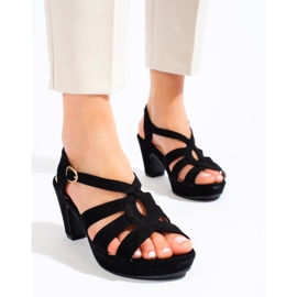 Sandales à talons en daim noir pour femmes de Shelovet 2