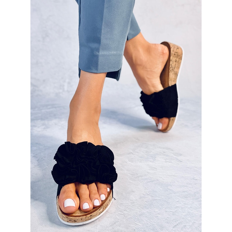 BM Sandales compensées à fleurs de Peluso Black le noir 2