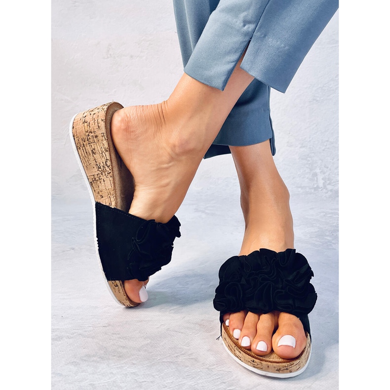 BM Sandales compensées à fleurs de Peluso Black le noir 1