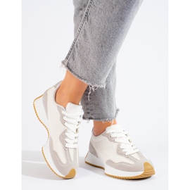 TRENDI Chaussures de sport décontractées sur la plate-forme beige blanche 2
