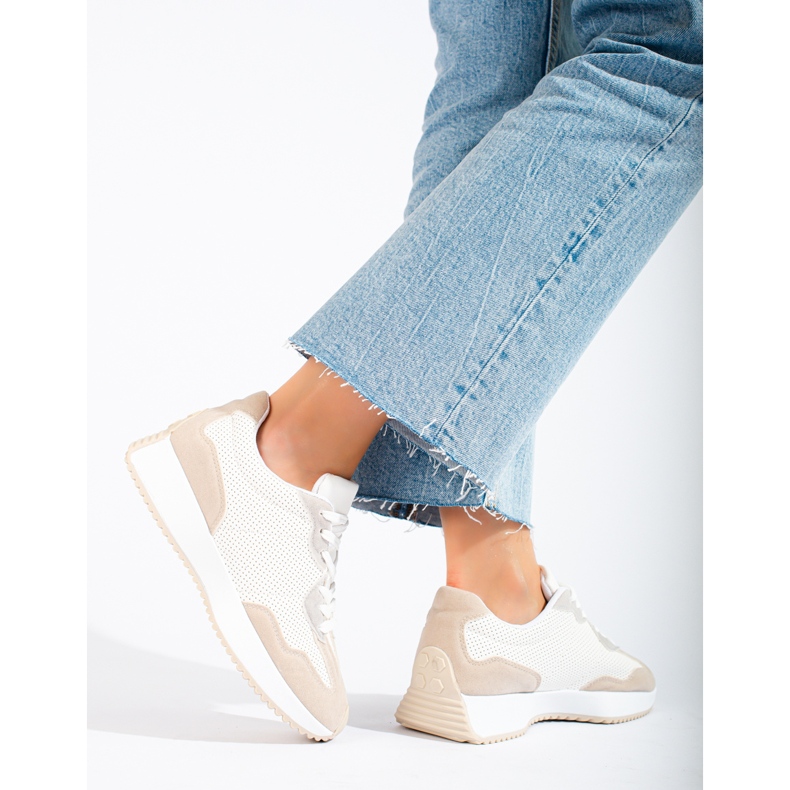 TRENDI Chaussures de sport décontractées sur la plate-forme beige blanche gris 1