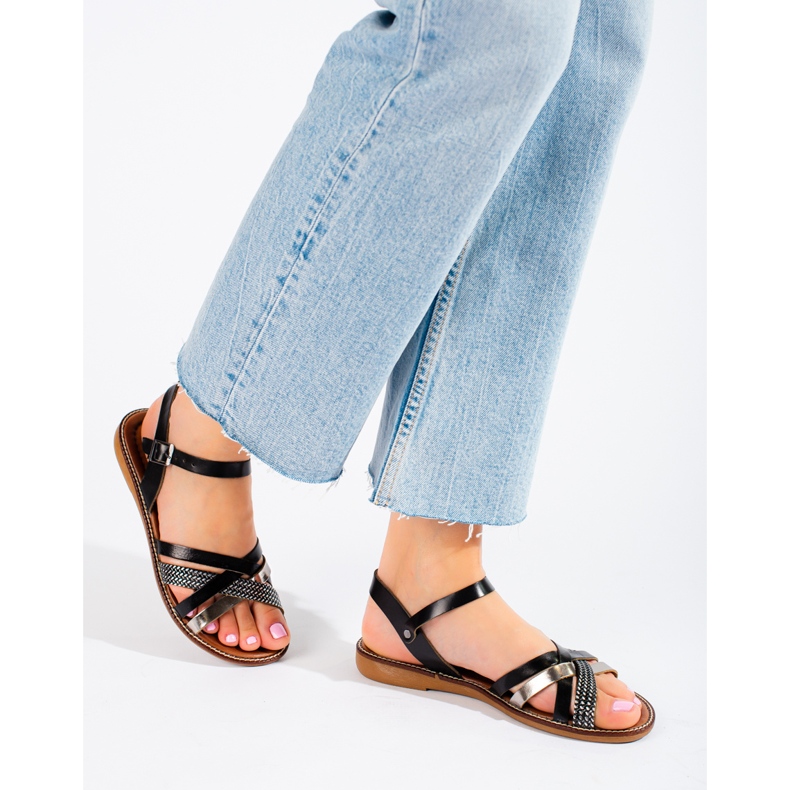 Sandales en cuir noir pour femme par W. Potocki 1