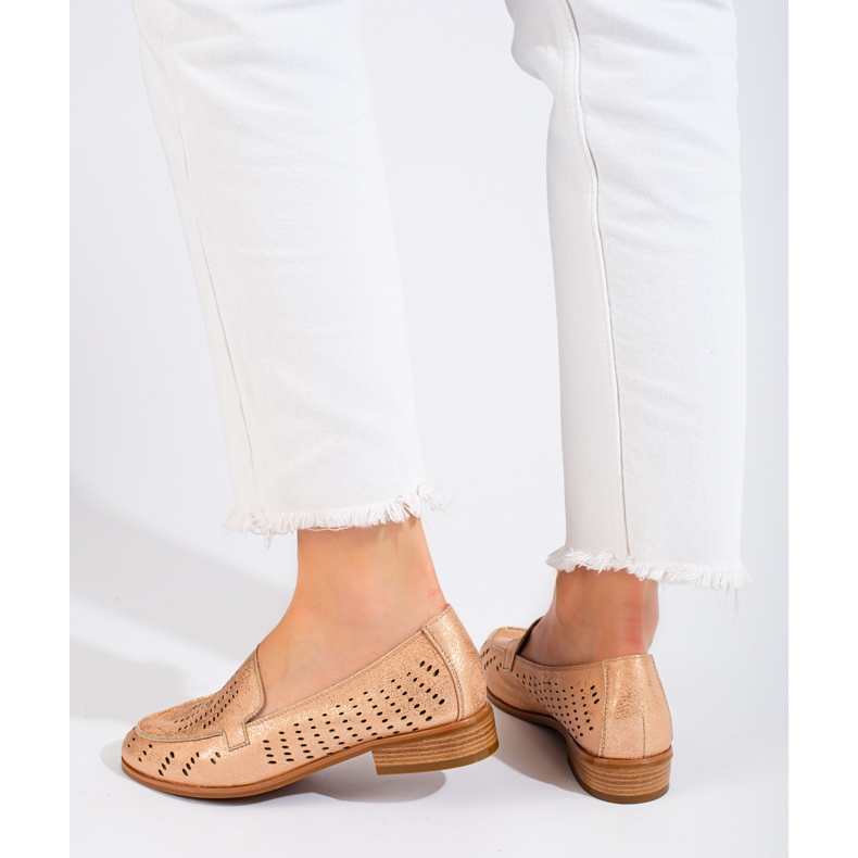 SHELOVET Chaussures femme dorées ajourées Potocki beige 2