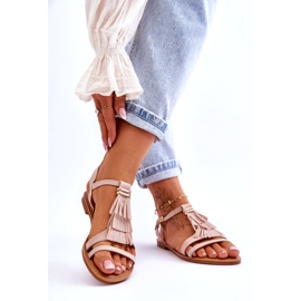 FRJ Sandales Plates Femme Daim Boho Beige Lucami 2
