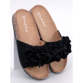BM Pantoufles Fowley en liège à fleurs noires le noir 1