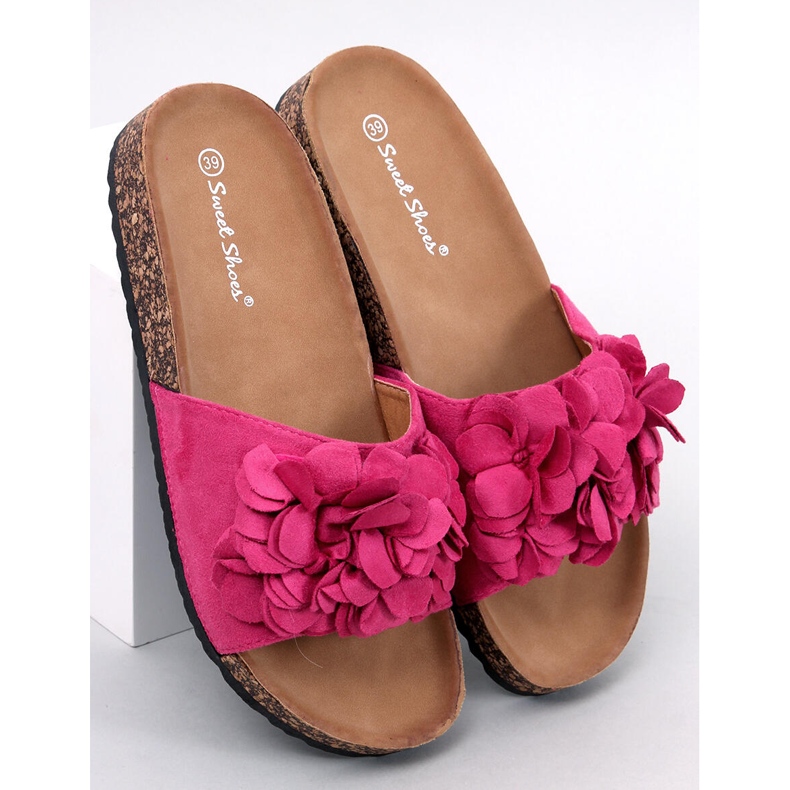 BM Chaussons en liège à fleurs Fowley Fuchsia Peach rose 1