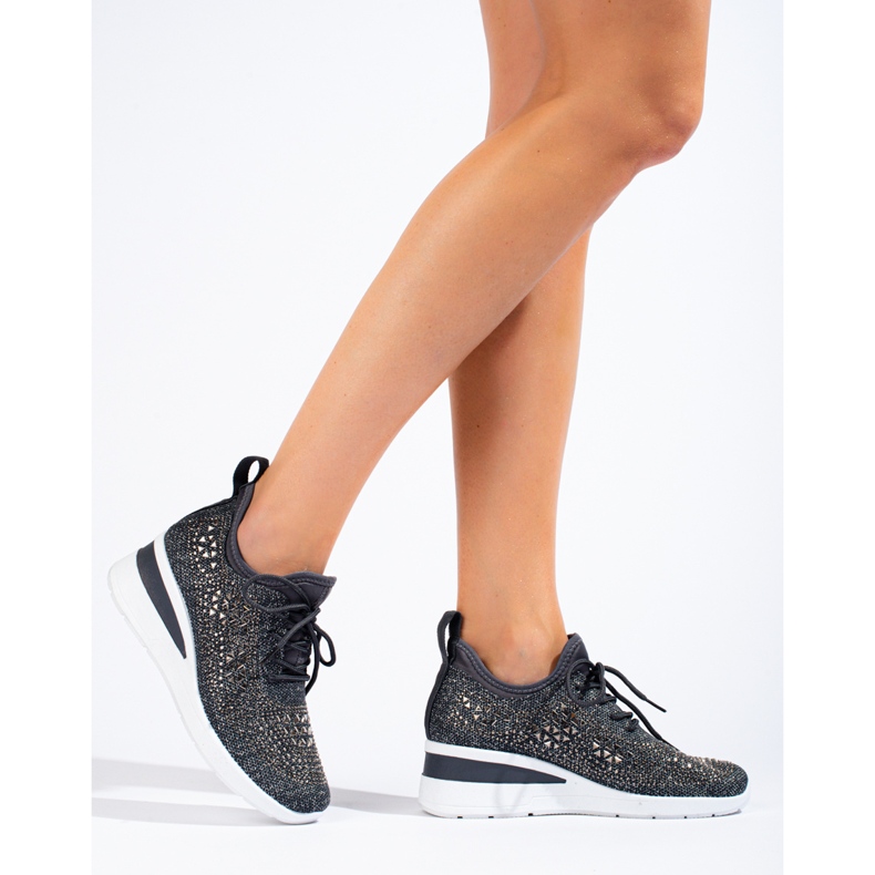 Baskets compensées en textile noir Shelovet gris 1 Baskets compensées en textile noir Shelovet gris 1
