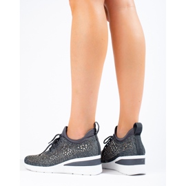 Baskets compensées en textile noir Shelovet gris 2 Baskets compensées en textile noir Shelovet gris 2