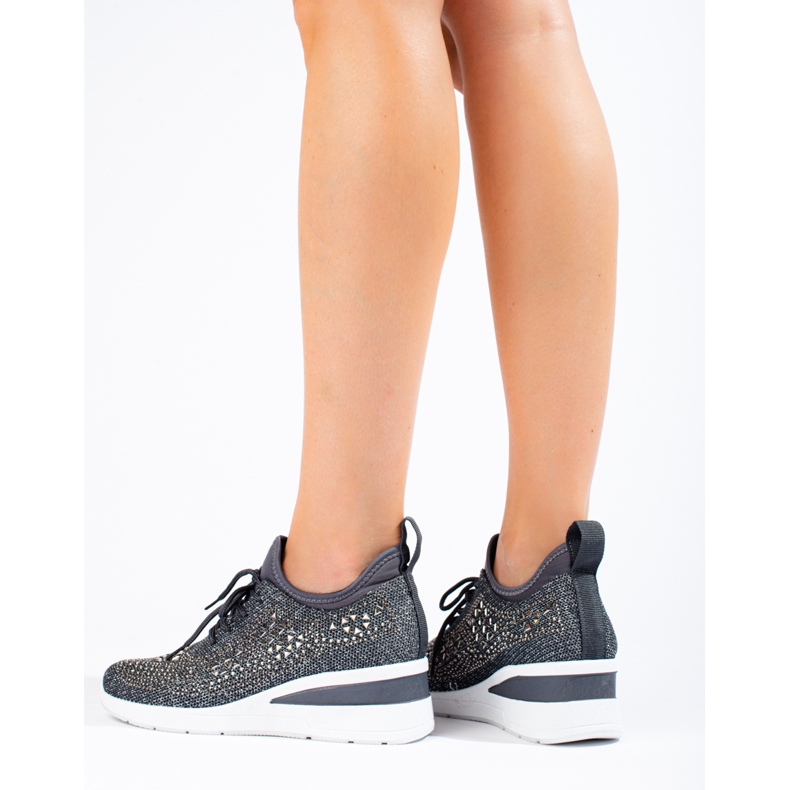 Baskets compensées en textile noir Shelovet gris 2 Baskets compensées en textile noir Shelovet gris 2