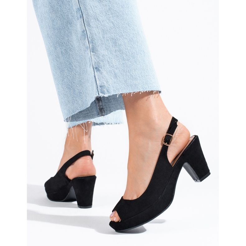 Sandales en daim noir Shelovet avec un talon confortable 1