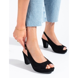 Sandales en daim noir Shelovet avec un talon confortable le noir 3