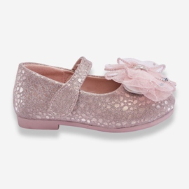 Ballerines Enfant Avec Noeud Et Velcro Paillettes Elisa Rose Argenté 1