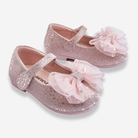 Ballerines Enfant Avec Noeud Et Velcro Paillettes Elisa Rose Argenté 2